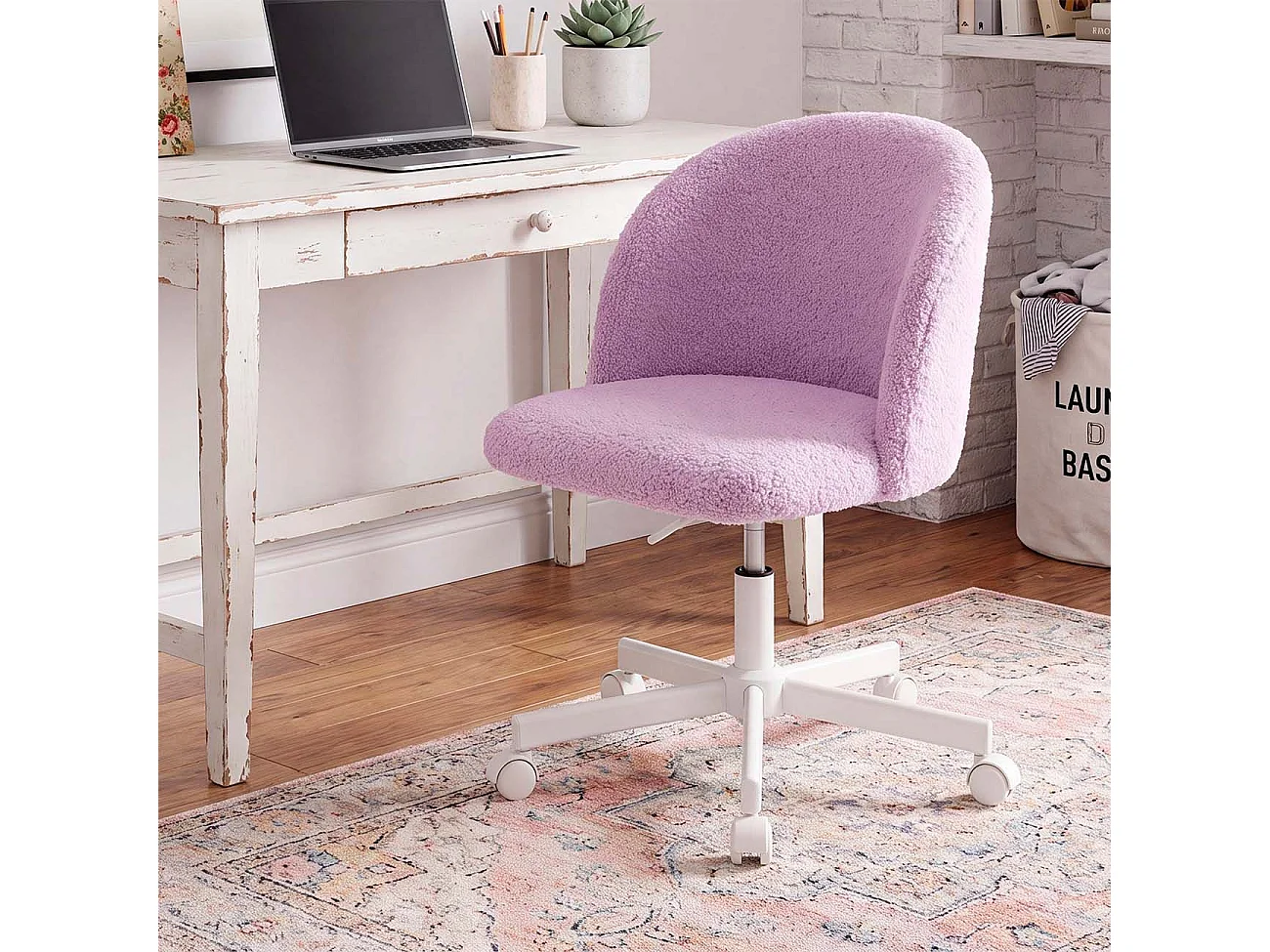 Silla de escritorio tapizada en tela bouclé 68-78 cm Candy Lila Claro