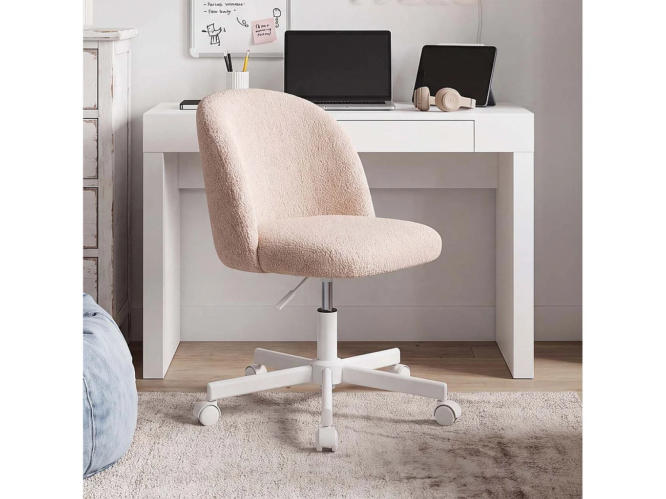 Silla de escritorio tapizada en borreguito arena 76-89,5 cm Candy Arena