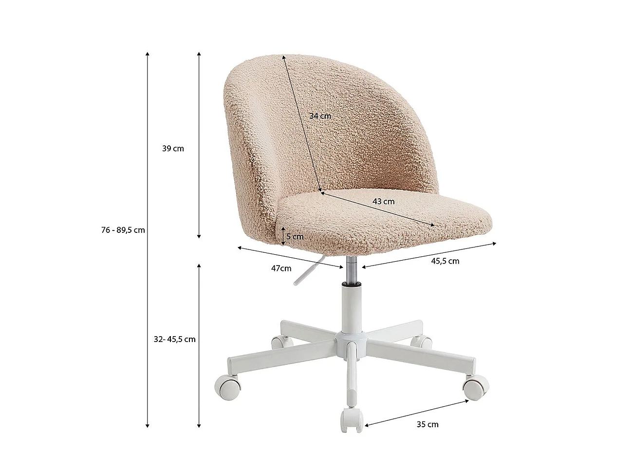 Silla de escritorio tapizada en borreguito arena 76-89,5 cm Candy Arena