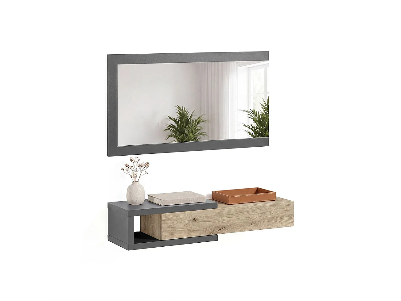 Armário de corredor Derek com espelho Gris Grafito - Alpine Oak
