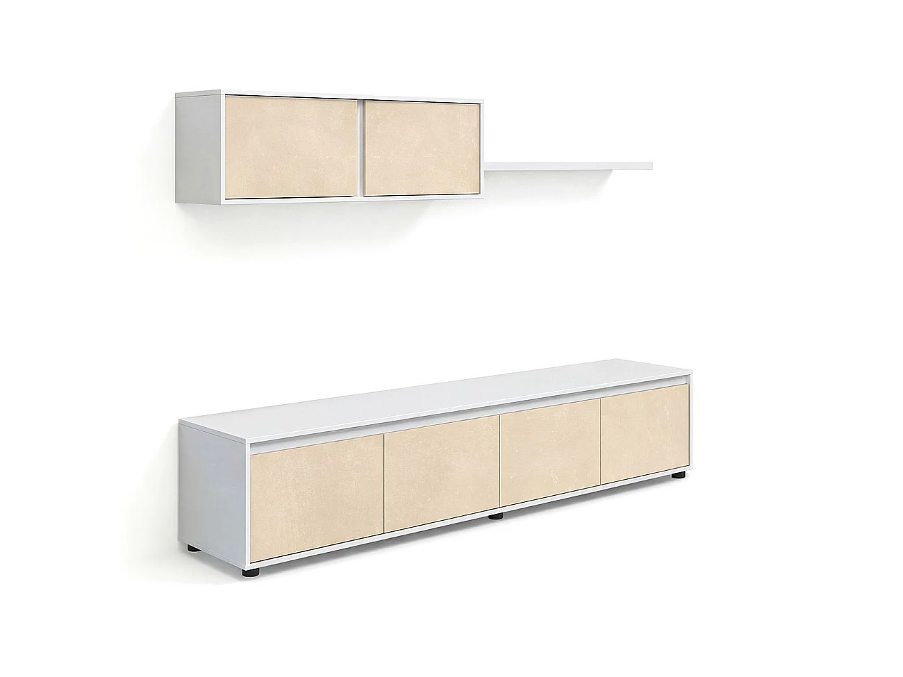 Sala de estar com móvel de televisão e estante de 200 cm Arlet Blanco Artik (Blanco Mate) - Microcemento Beige