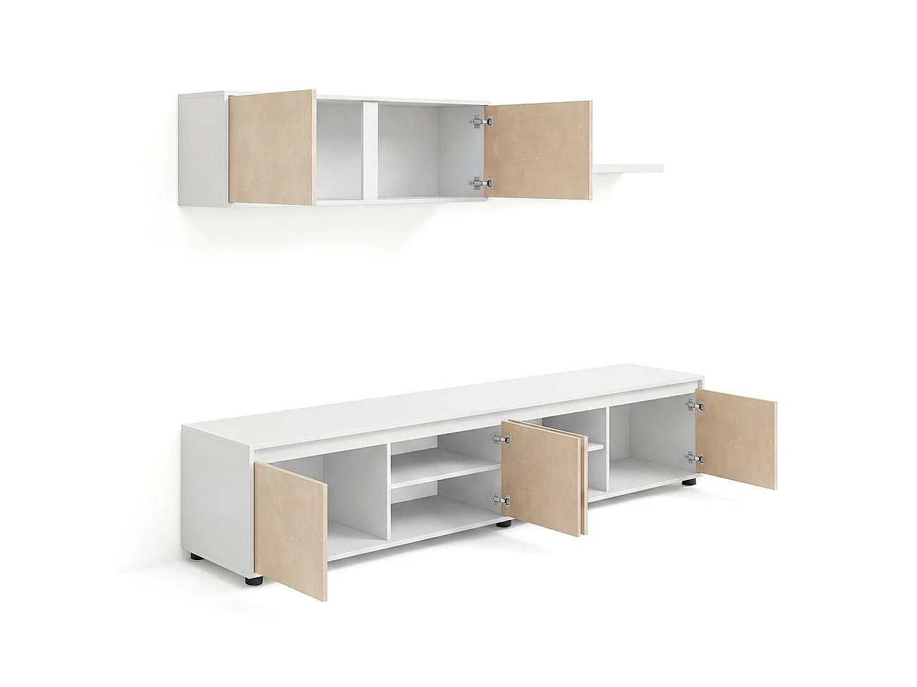 Sala de estar com móvel de televisão e estante de 200 cm Arlet Blanco Artik (Blanco Mate) - Microcemento Beige