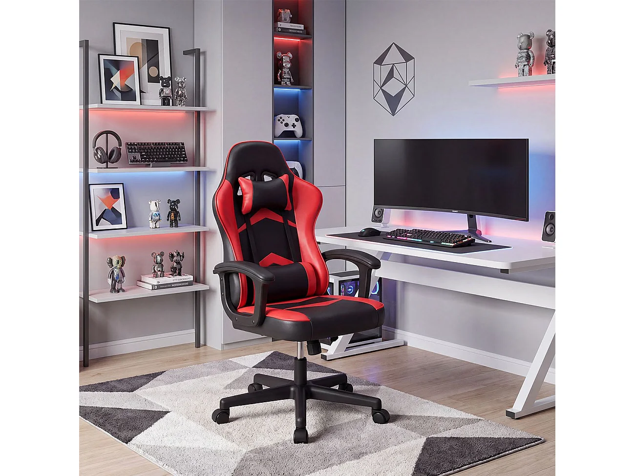 Silla gaming con altura ajustable Raptor Negro - Rojo