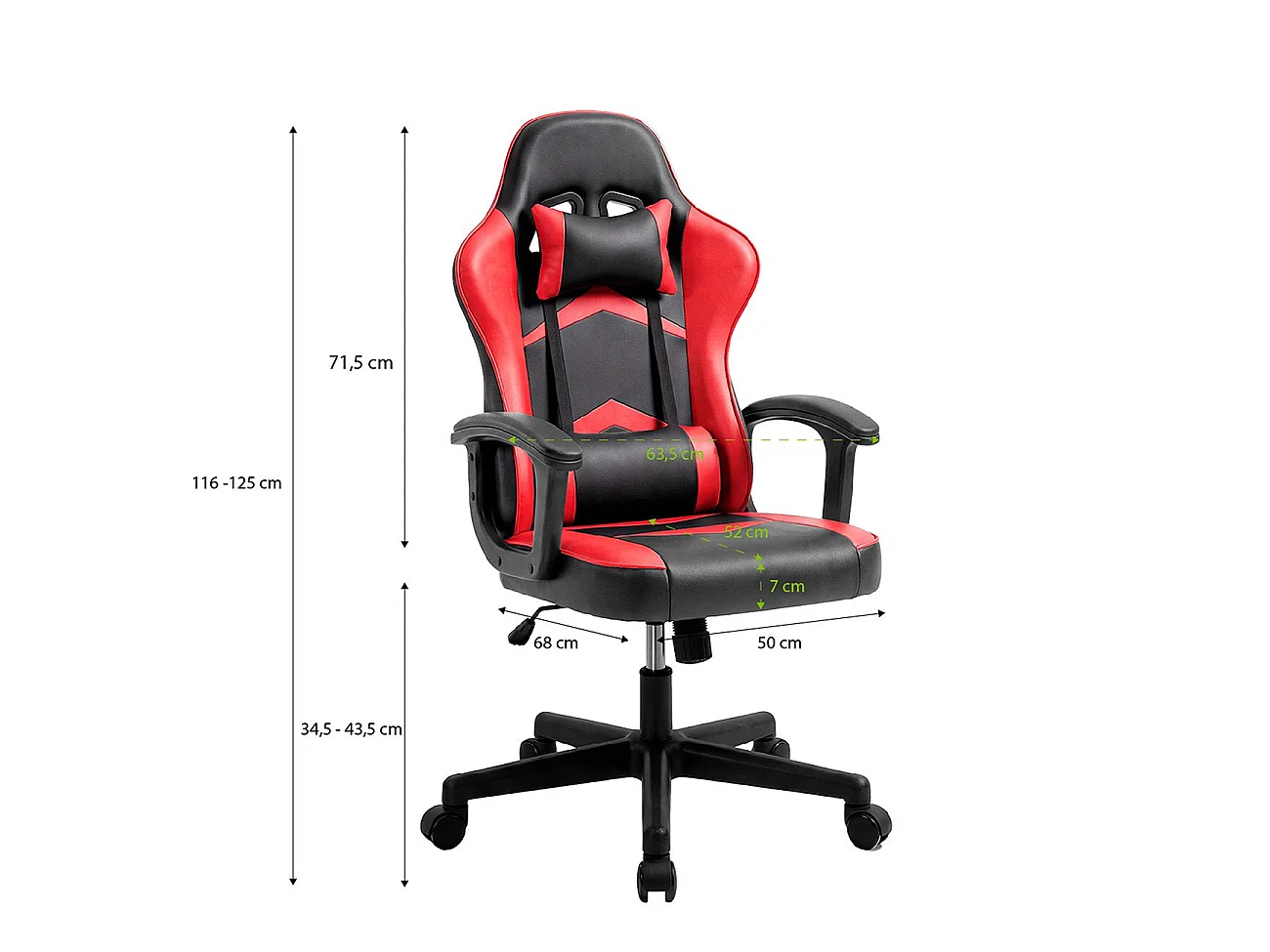 Silla gaming con altura ajustable Raptor Negro - Rojo