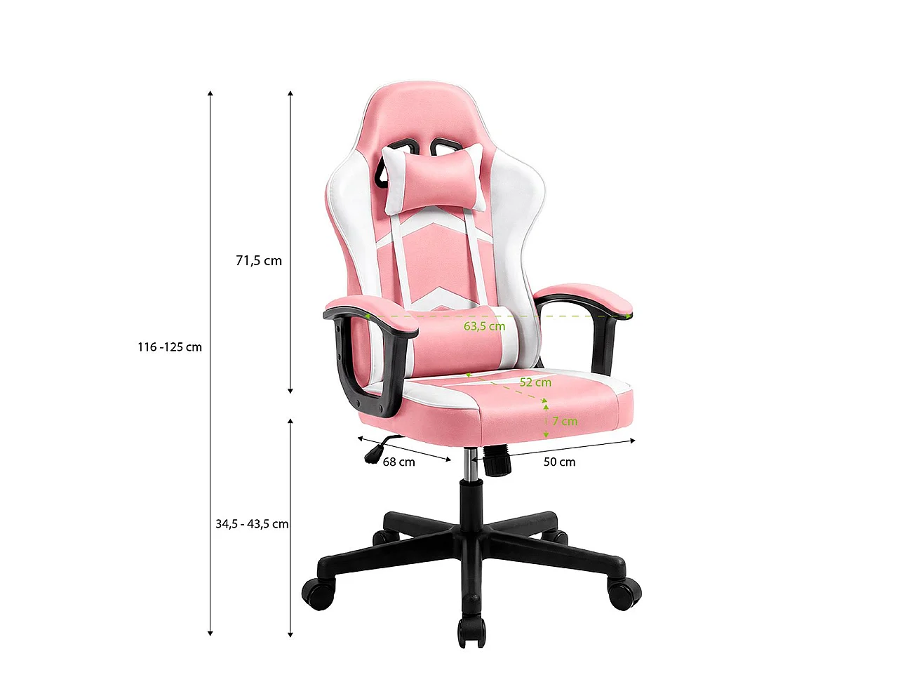 Silla gaming con altura ajustable Raptor Rosa - Blanco