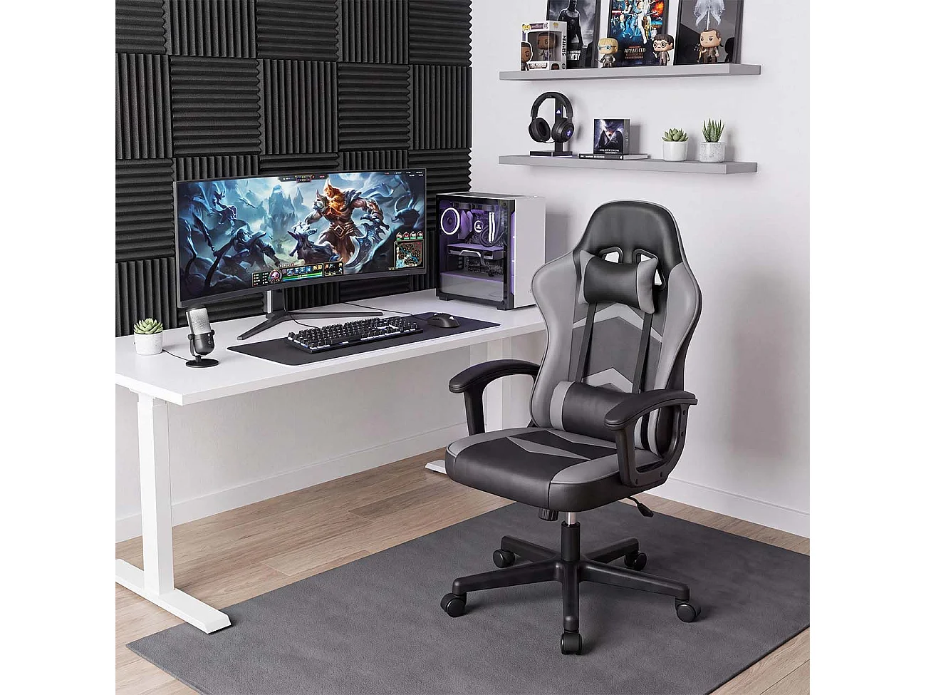 Silla gaming con altura ajustable Raptor Negro - Gris