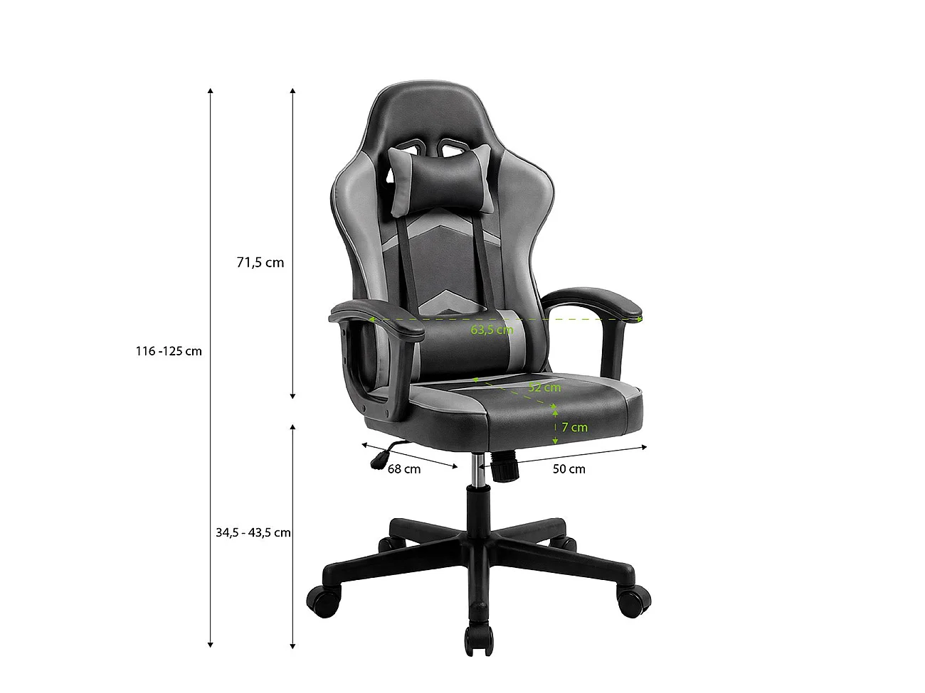 Silla gaming con altura ajustable Raptor Negro - Gris