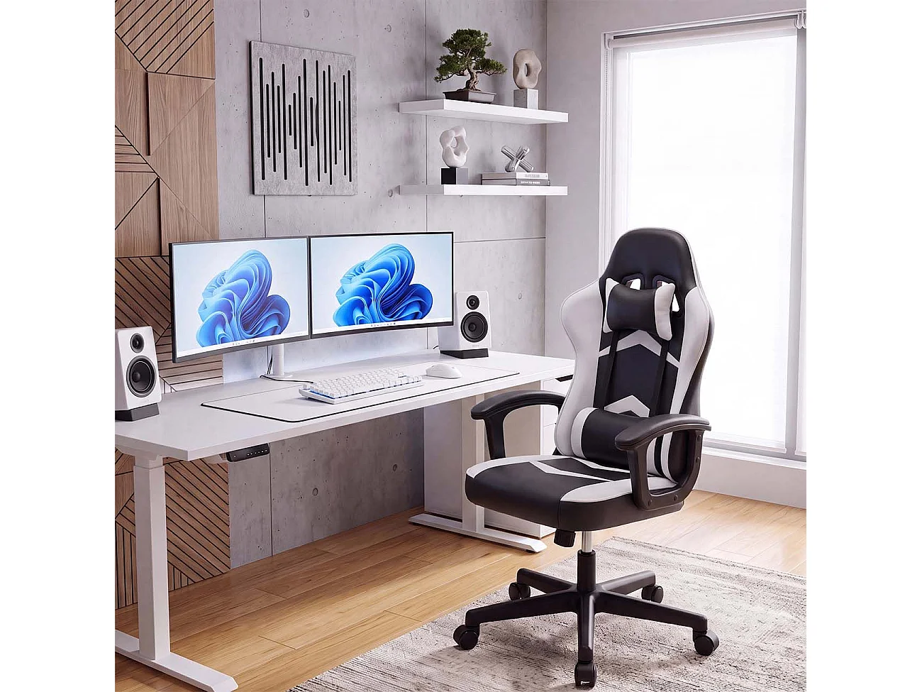 Silla gaming con altura ajustable Raptor Negro - Blanco