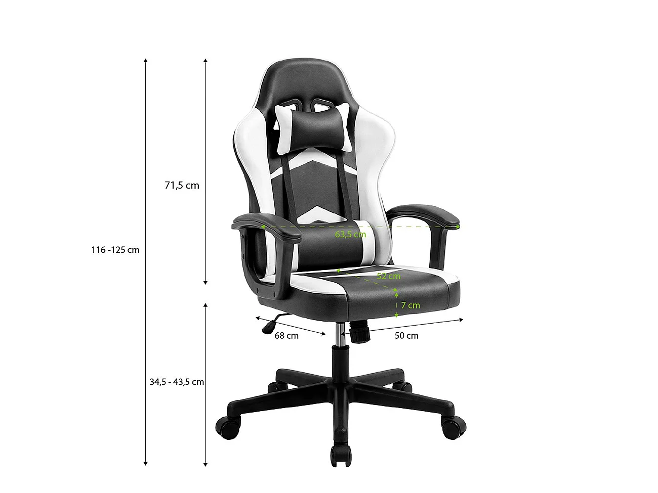 Silla gaming con altura ajustable Raptor Negro - Blanco