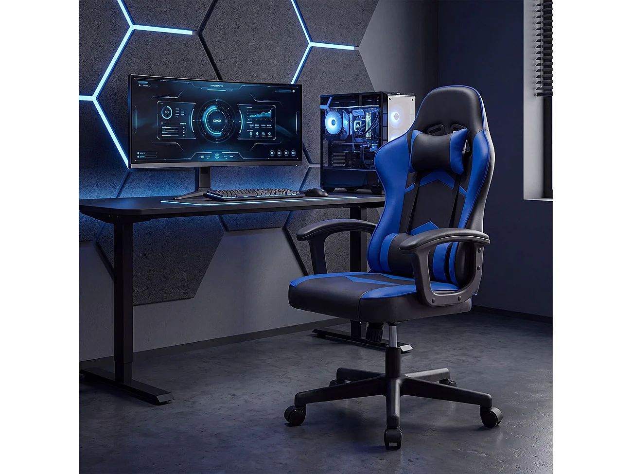 Silla gaming con altura ajustable Raptor Negro - Azul