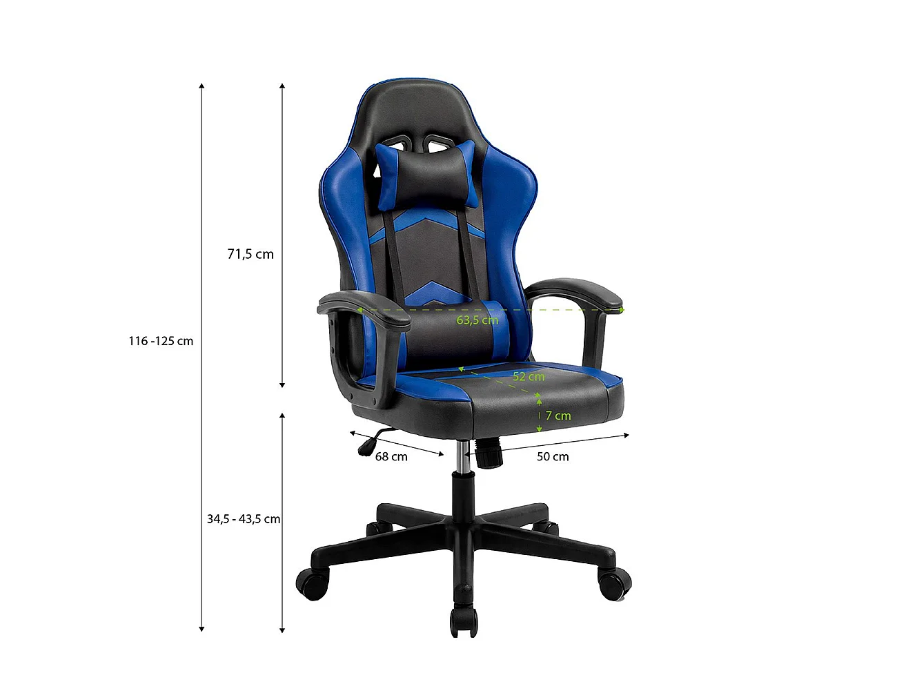 Silla gaming con altura ajustable Raptor Negro - Azul