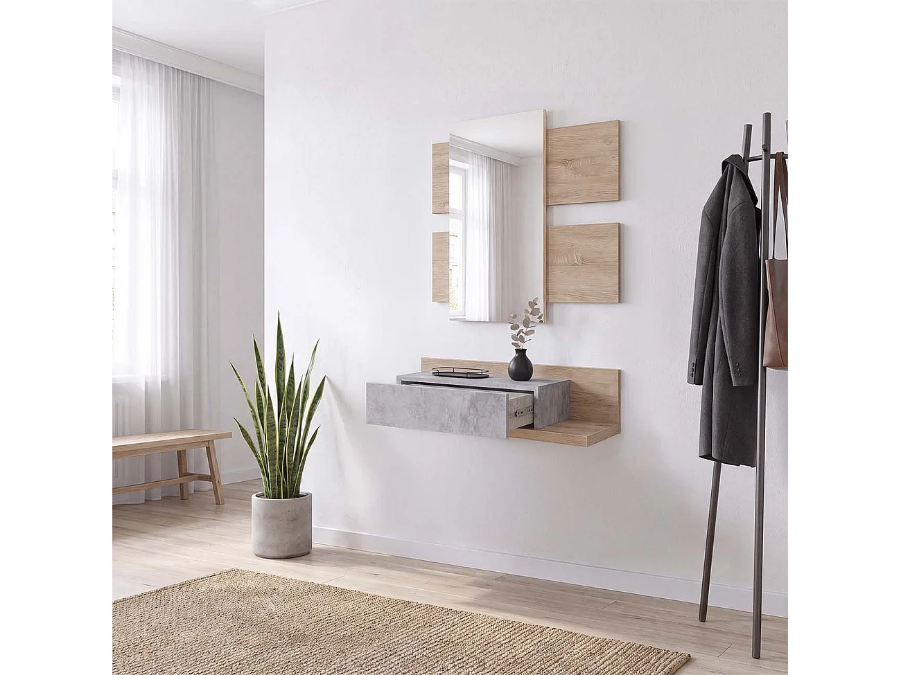 Mueble recibidor Milo Roble Canadian - Gris Cemento