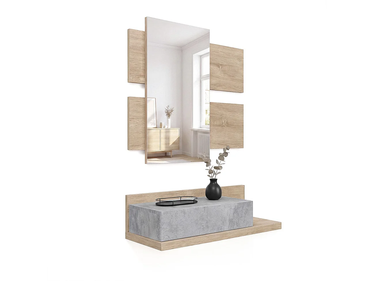 Mueble recibidor Milo Roble Canadian - Gris Cemento