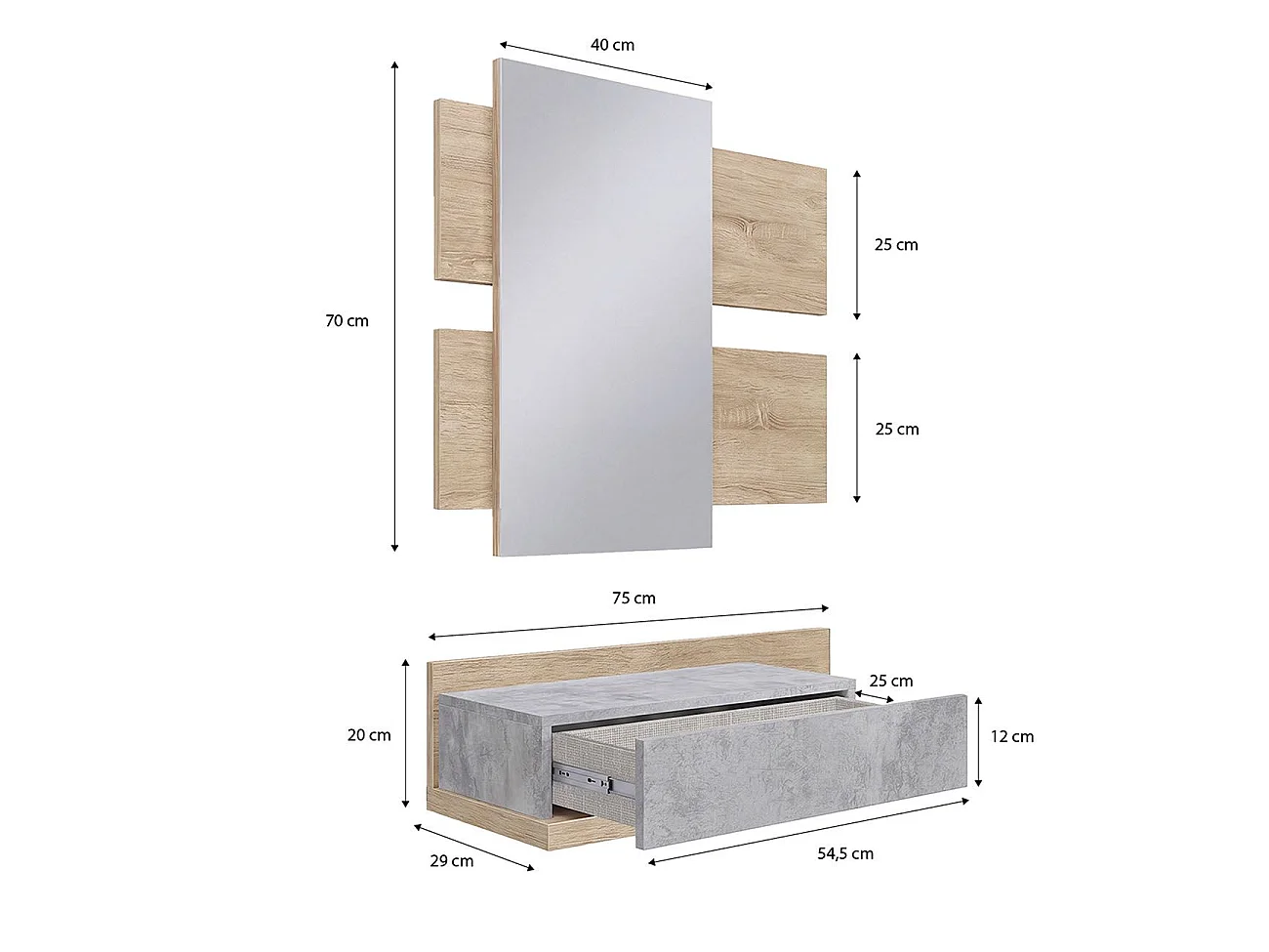 Mueble recibidor Milo Roble Canadian - Gris Cemento