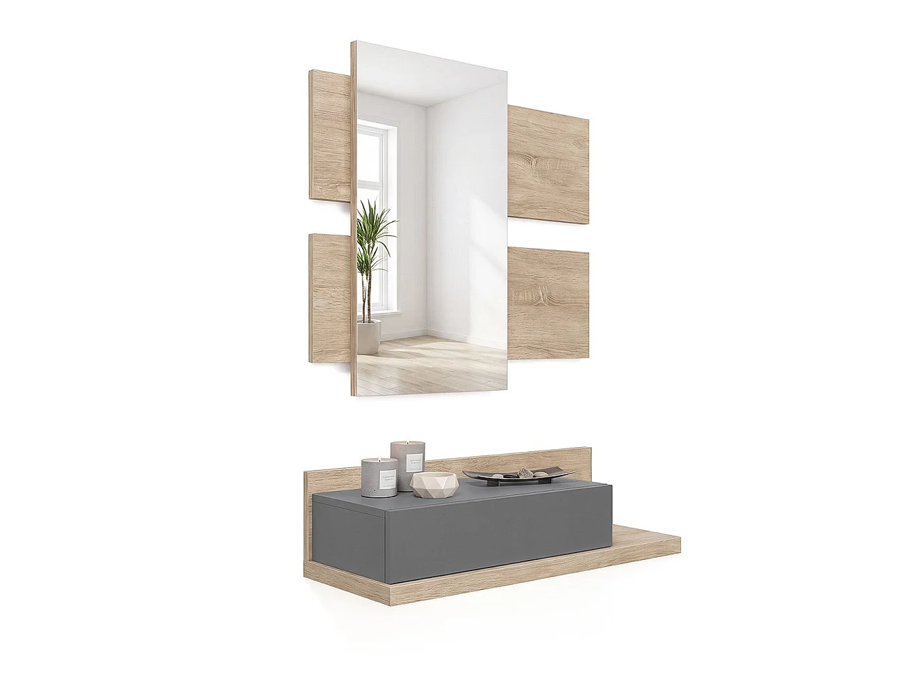 Mueble recibidor Milo Roble Canadian - Gris Grafito