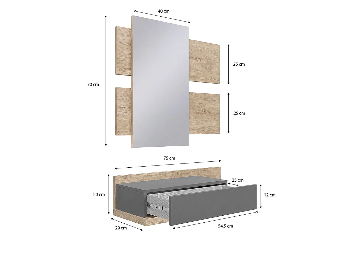 Mueble recibidor Milo Roble Canadian - Gris Grafito