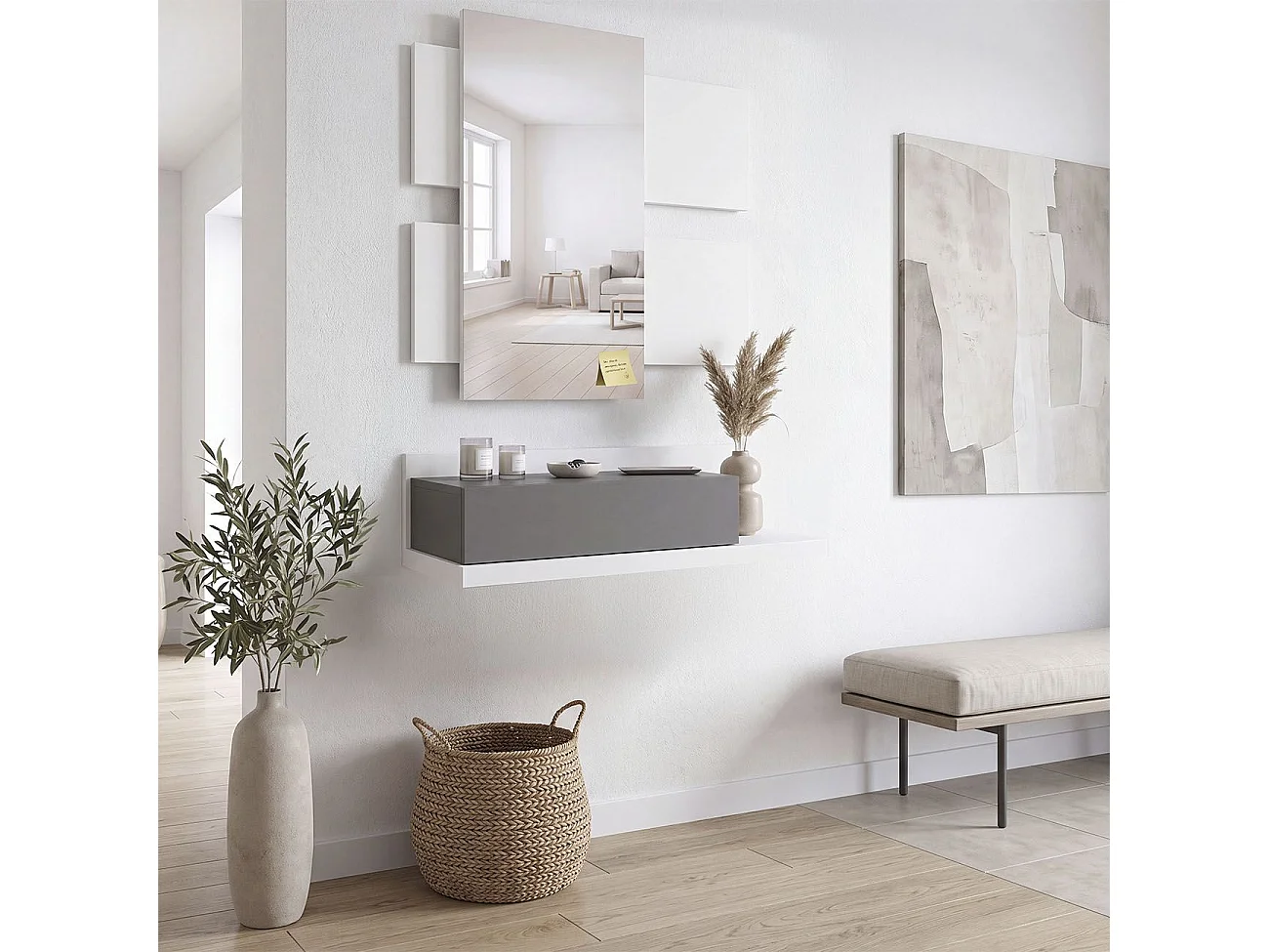 Mueble recibidor Milo Blanco Artik (Blanco Mate) - Gris Grafito