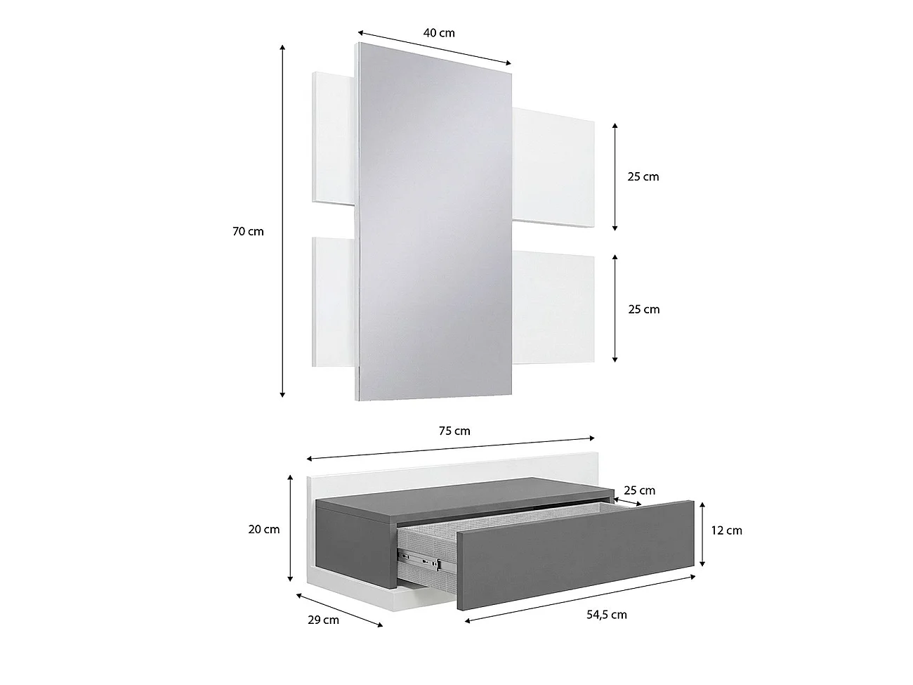Mueble recibidor Milo Blanco Artik (Blanco Mate) - Gris Grafito