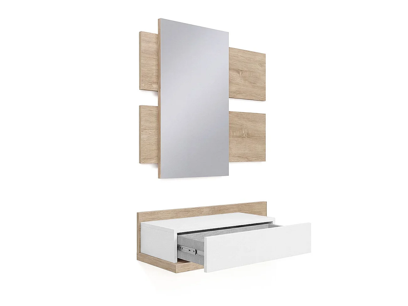 Mueble recibidor Milo Roble Canadian - Blanco Artik (Blanco Mate)