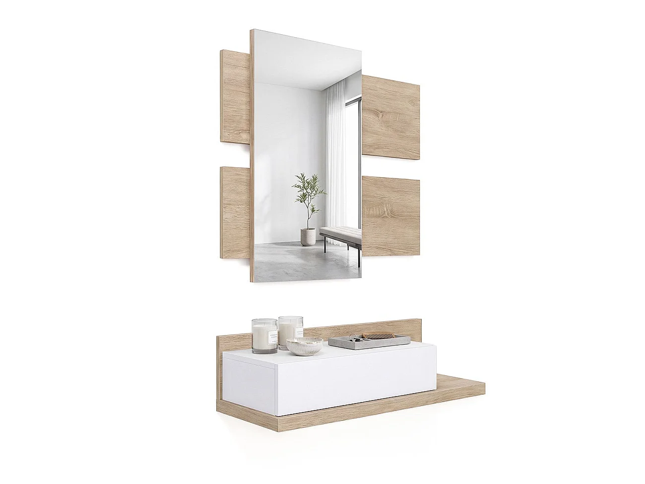 Mueble recibidor Milo Roble Canadian - Blanco Artik (Blanco Mate)