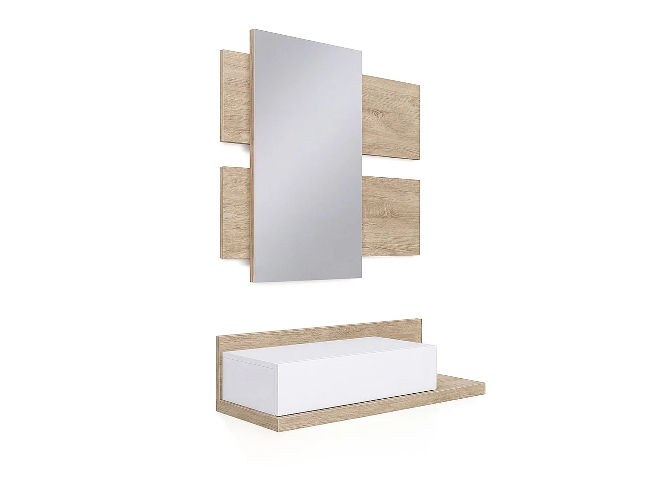 Mueble recibidor Milo Roble Canadian - Blanco Artik (Blanco Mate)