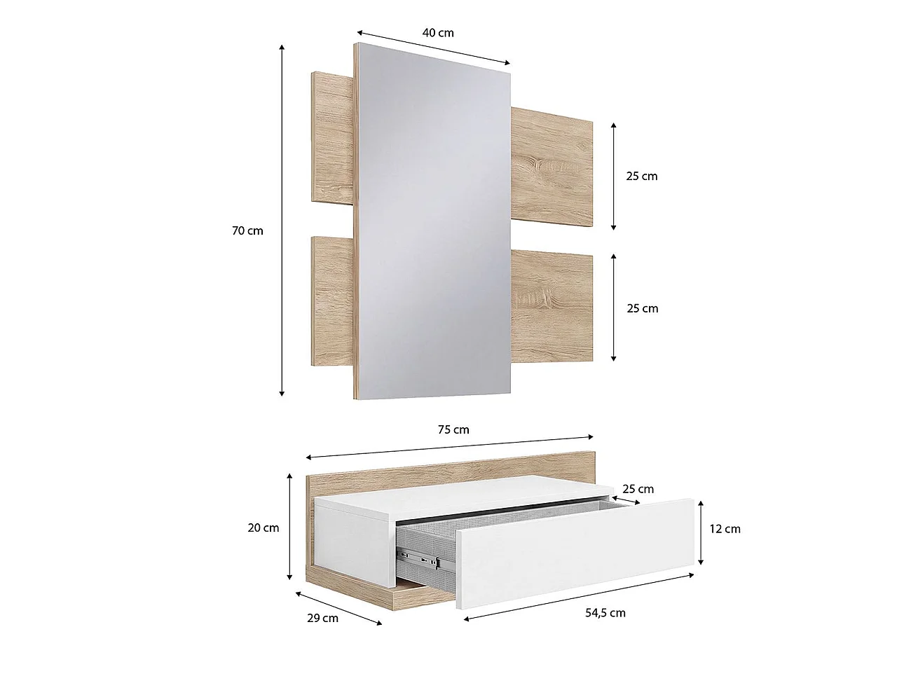 Mueble recibidor Milo Roble Canadian - Blanco Artik (Blanco Mate)