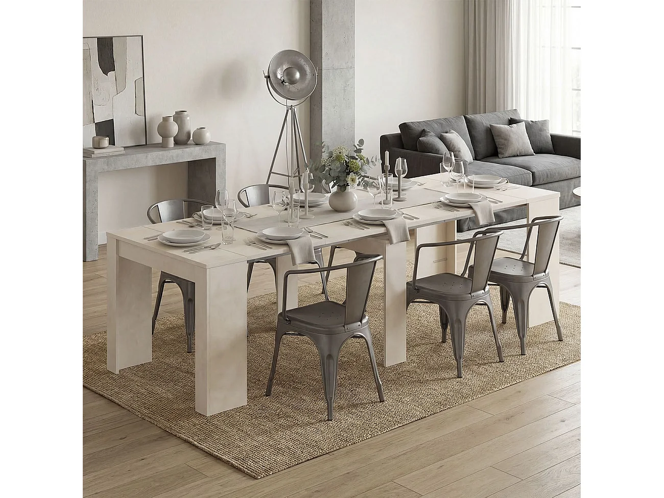 Mesa de consola extensível Denis Microcemento Beige