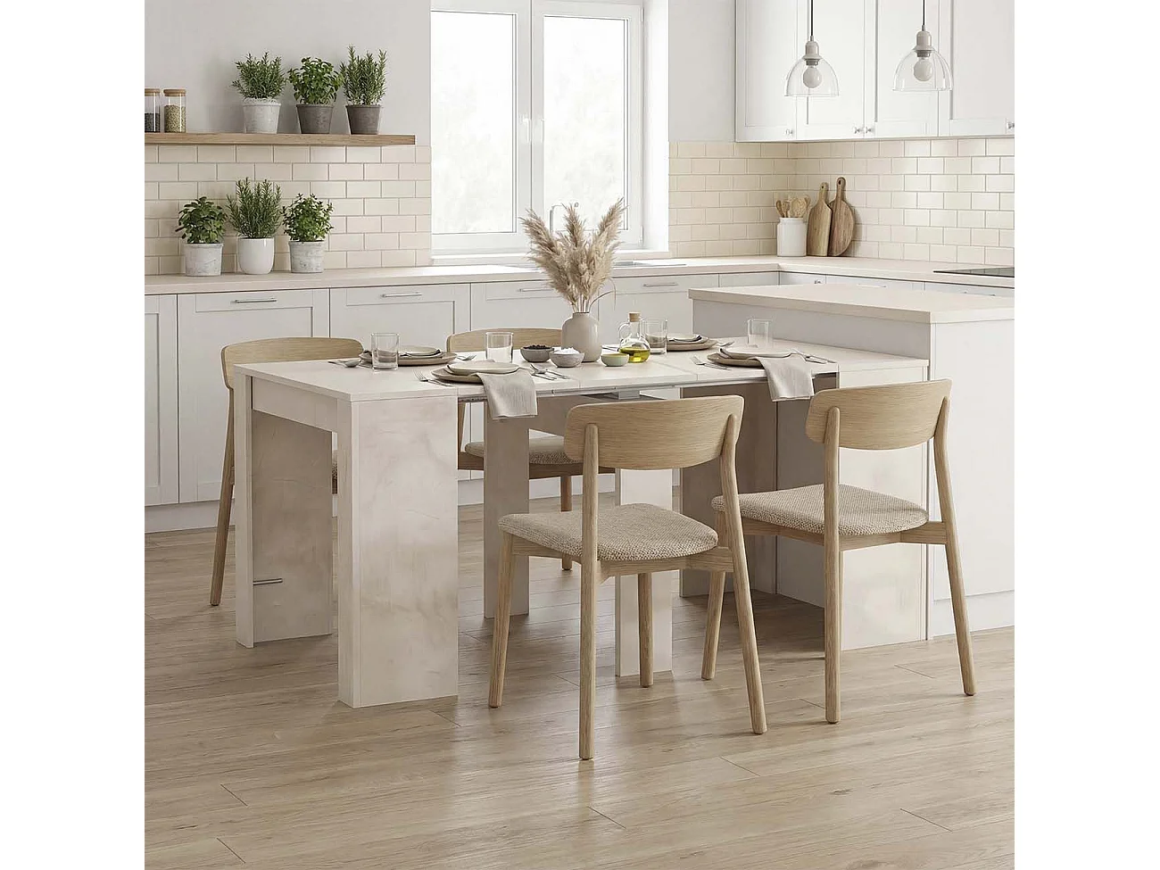 Mesa de consola extensível Denis Microcemento Beige