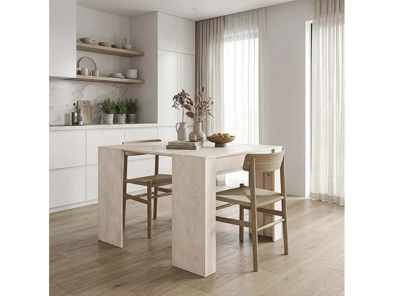 Mesa de consola extensível Denis Microcemento Beige