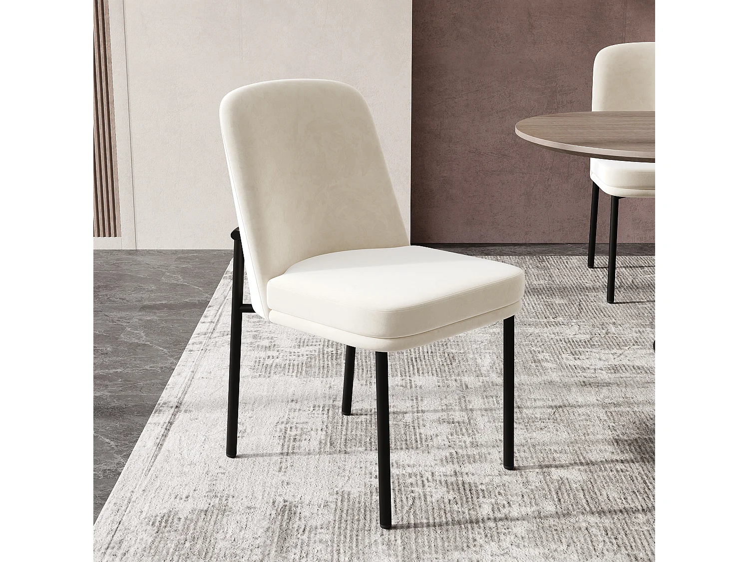 Lot de 2 chaises de salle à manger rembourrées en velours beige avec piétement métallique noir