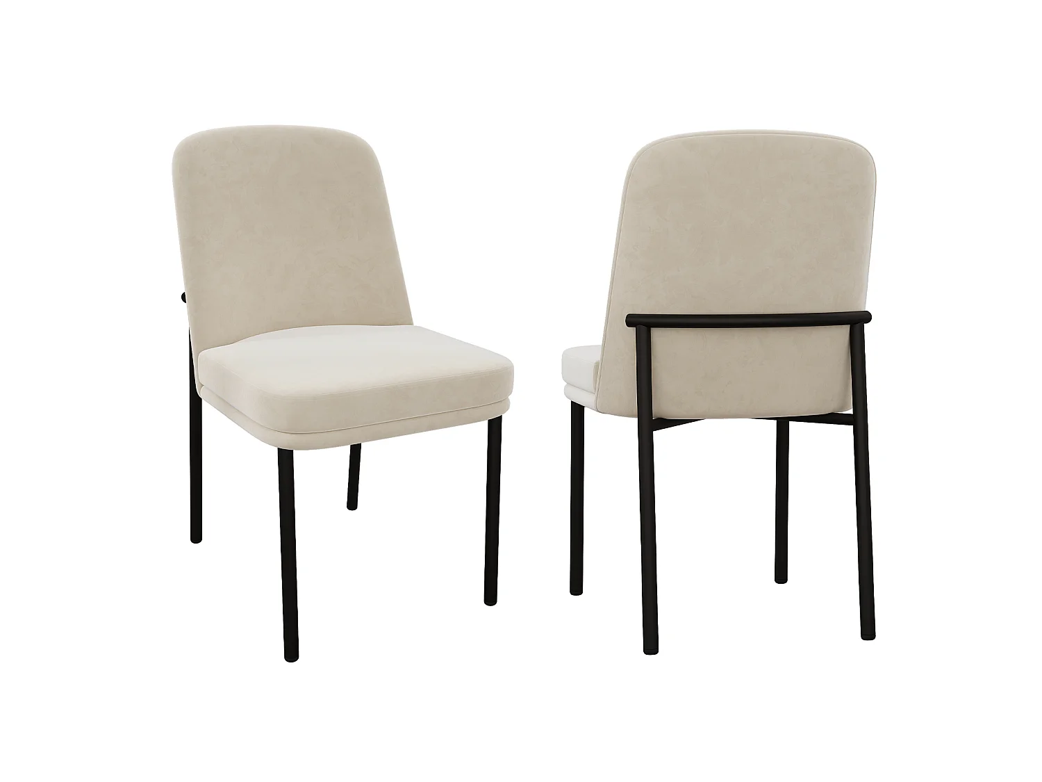 Lot de 2 chaises de salle à manger rembourrées en velours beige avec piétement métallique noir