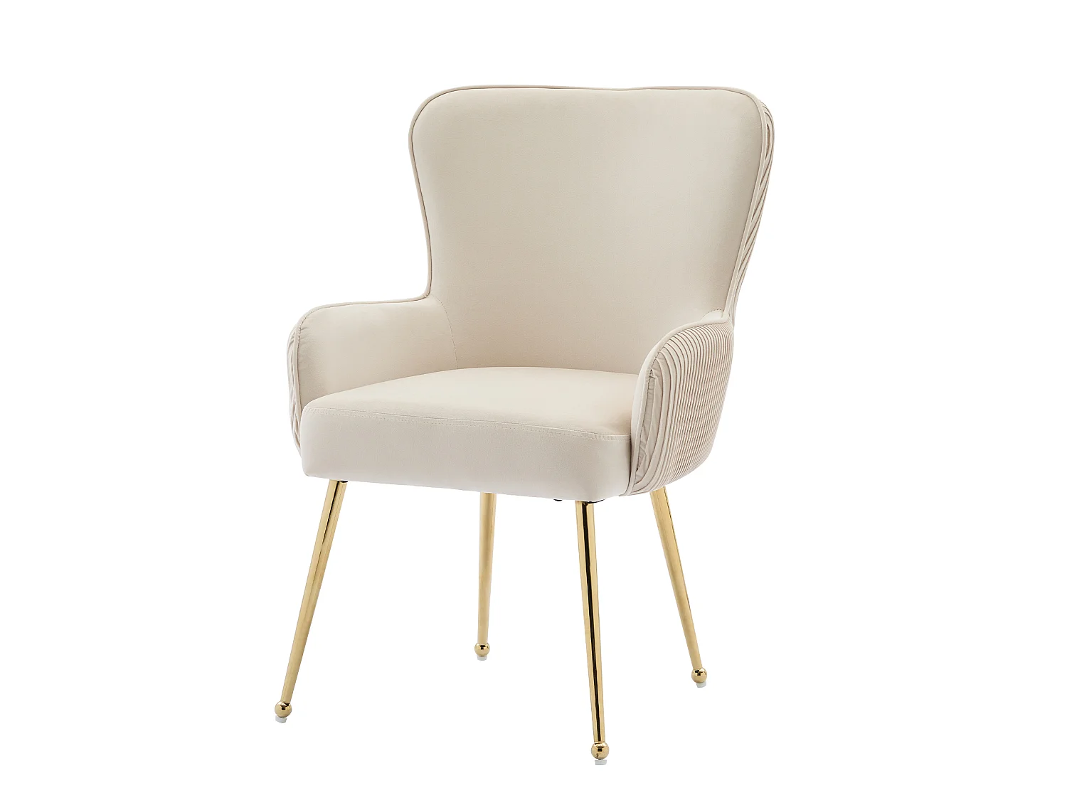 Juego de 2 sillas de comedor de terciopelo con reposabrazos y patas metálicas doradas – beige