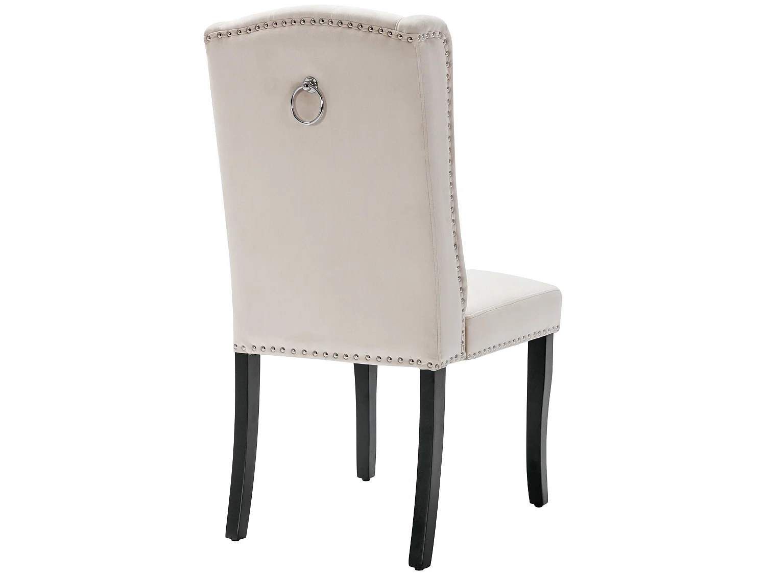 Set di 4 sedie da pranzo in velluto con gambe in rovere, bottoni e borchie decorative - beige