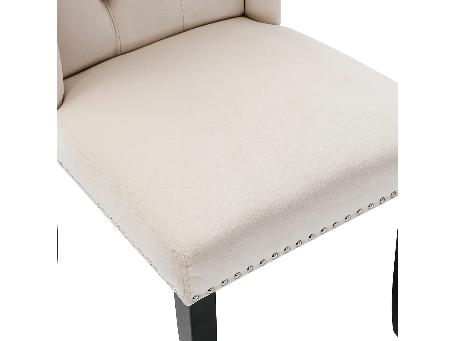 Set di 4 sedie da pranzo in velluto con gambe in rovere, bottoni e borchie decorative - beige