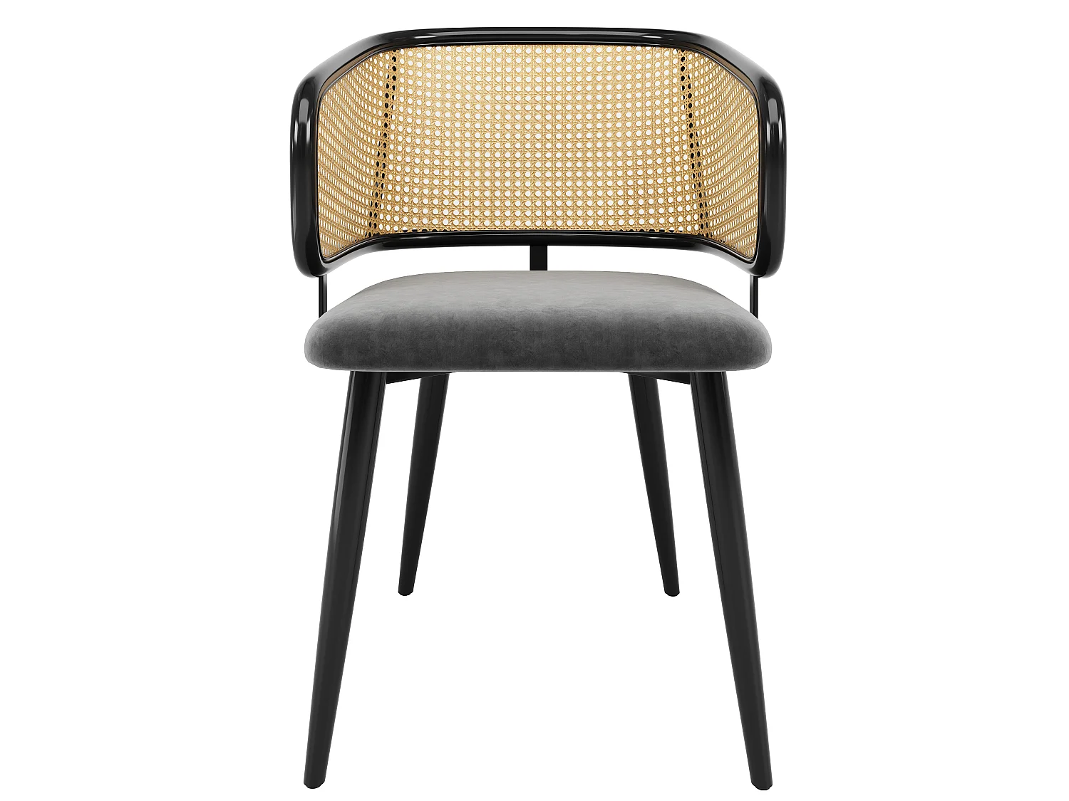 Set di 4 sedie da pranzo in velluto e metallo con schienale in rattan – grigio – per soggiorno e sala da pranzo