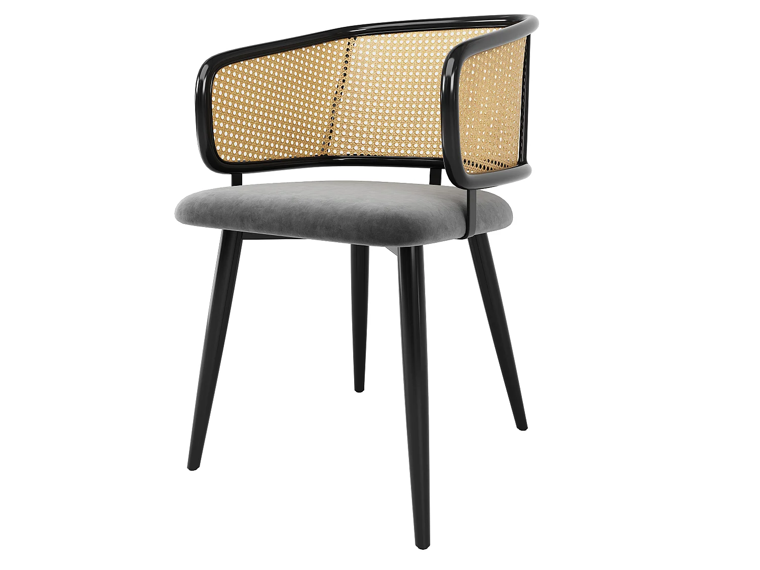 Set di 4 sedie da pranzo in velluto e metallo con schienale in rattan – grigio – per soggiorno e sala da pranzo