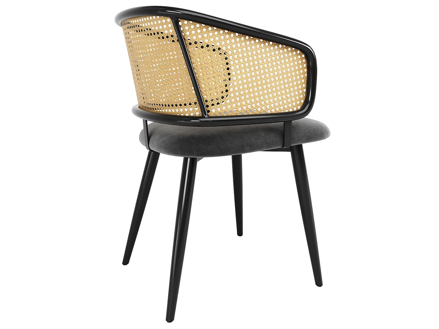 Set di 4 sedie da pranzo in velluto e metallo con schienale in rattan – grigio – per soggiorno e sala da pranzo
