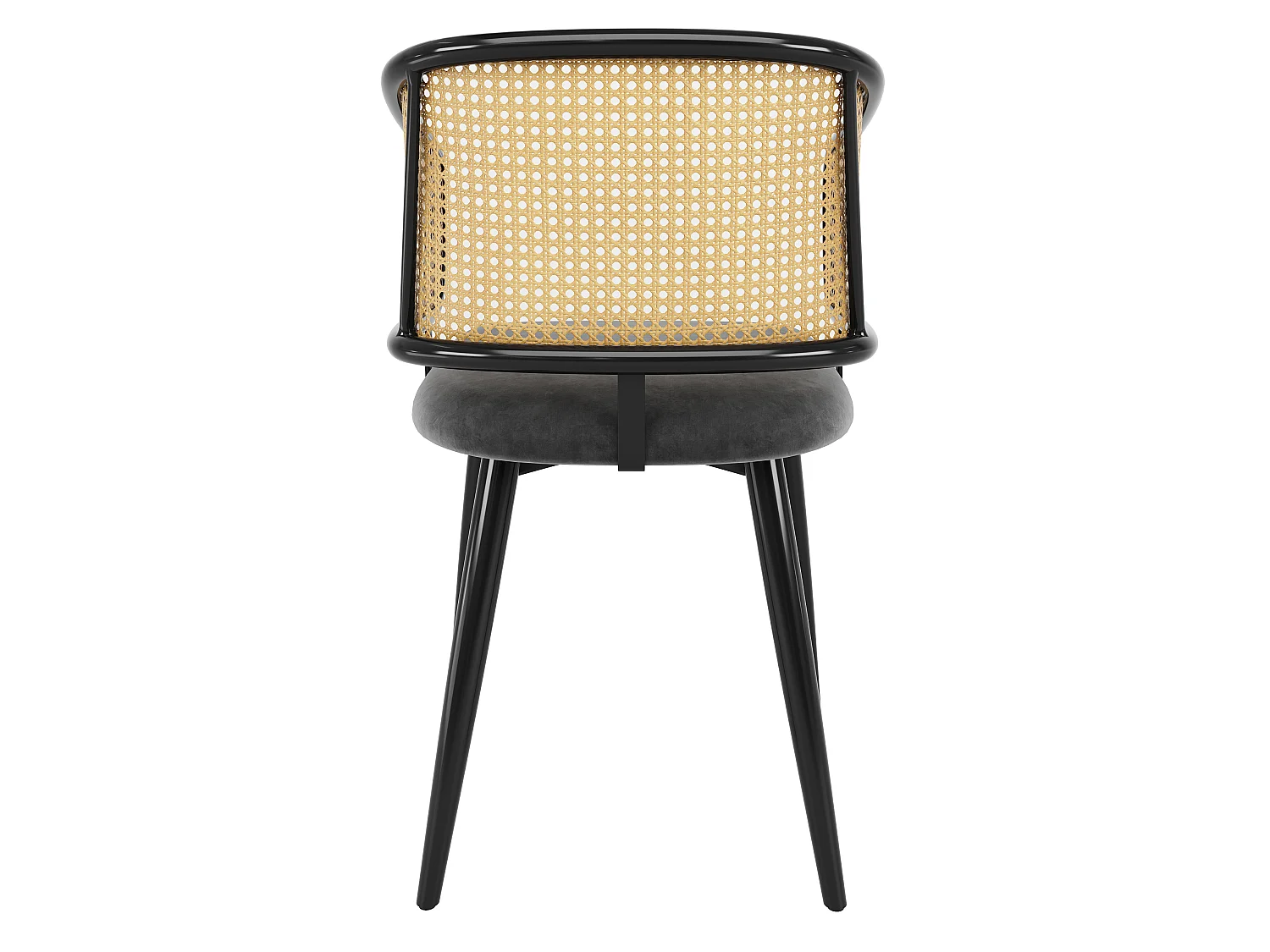 Set di 4 sedie da pranzo in velluto e metallo con schienale in rattan – grigio – per soggiorno e sala da pranzo