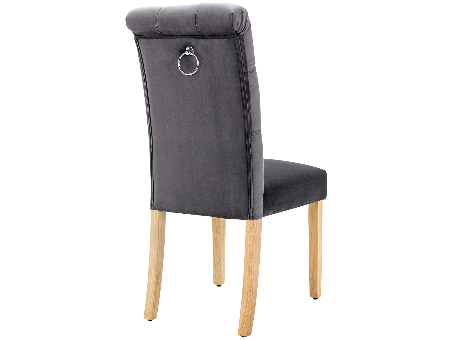 Juego de 6 sillas de terciopelo con respaldo acolchado, patas de roble - gris - para salón y comedor