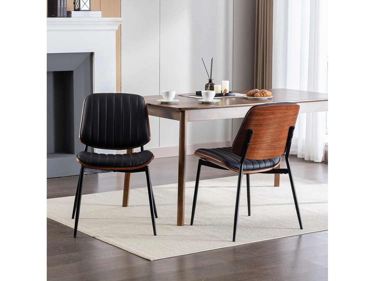 Set van 2 eetkamerstoelen met rugleuning en metalen poten – zwart PU – modern design