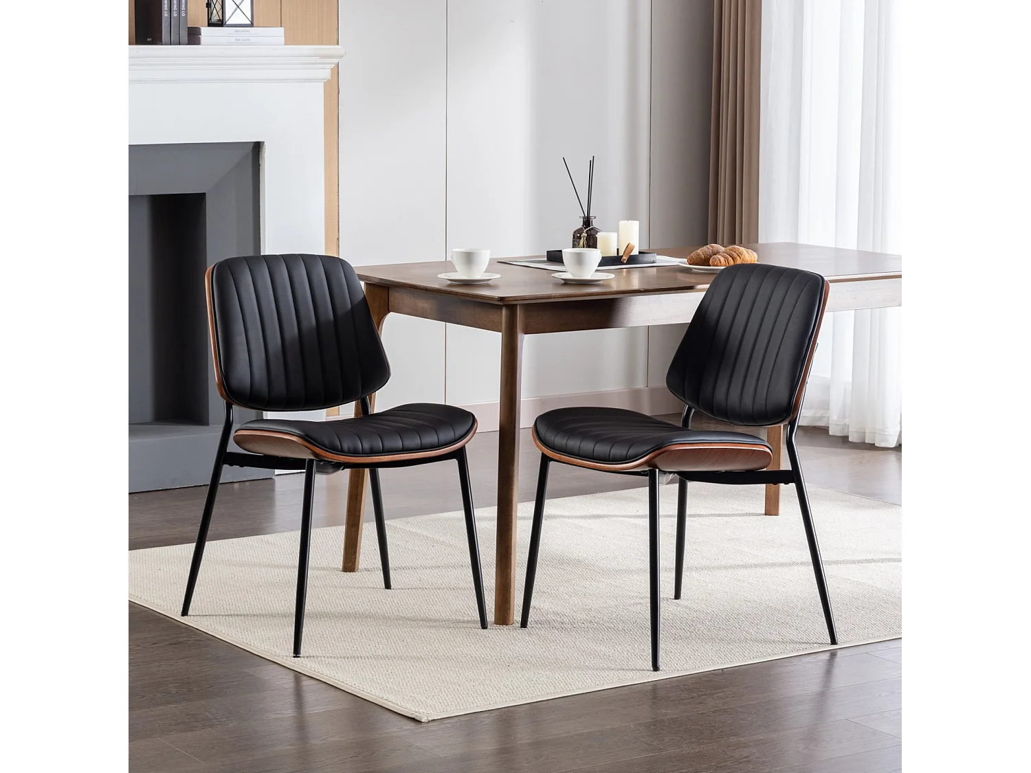 Set van 2 eetkamerstoelen met rugleuning en metalen poten – zwart PU – modern design