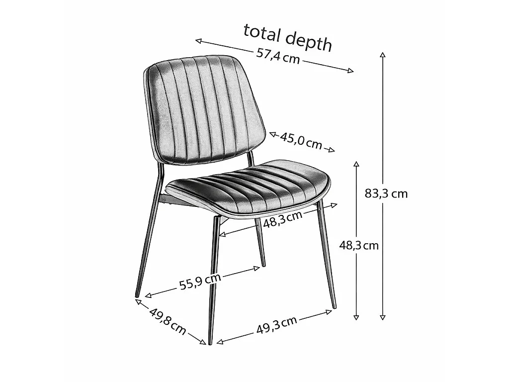 Set van 2 eetkamerstoelen met rugleuning en metalen poten – zwart PU – modern design