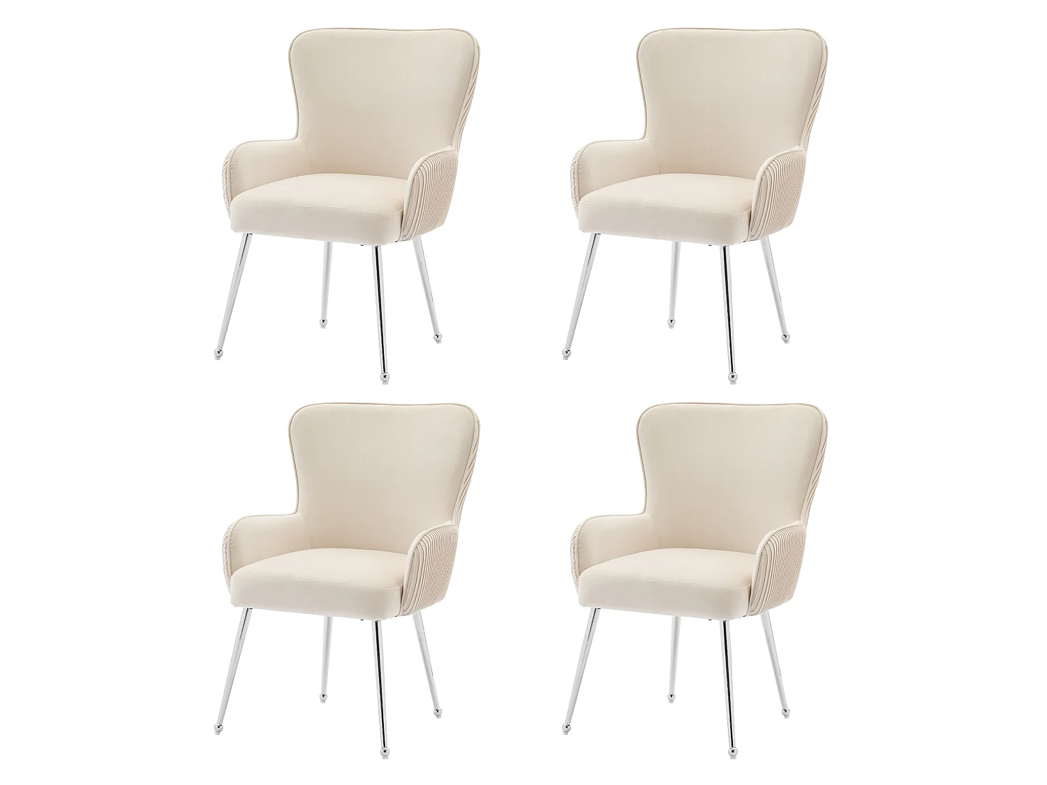 Set di 4 sedie da pranzo in velluto con braccioli e gambe in metallo regolabili – beige – per soggiorno e sala da pranzo