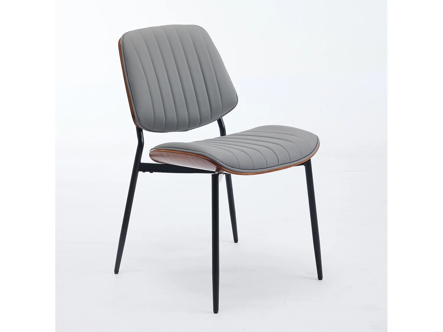 Set van 2 eetkamerstoelen met rugleuning en metalen poten – grijs PU – modern design