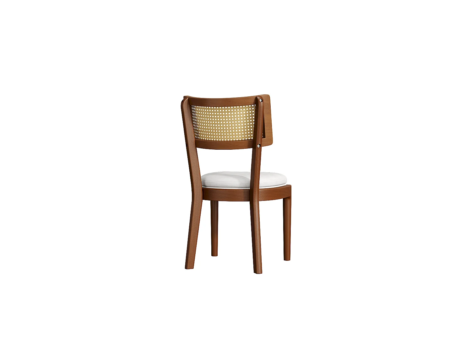 Set van 2 houten eetkamerstoelen met rotan rugleuning en linnen kussen – notenkleur