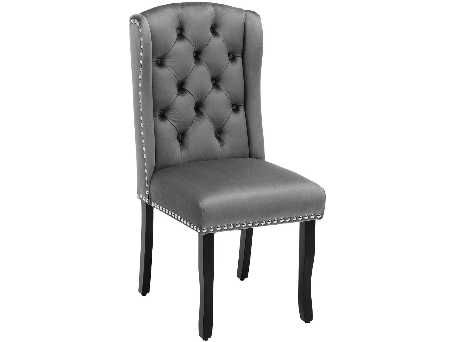 Set di 2 sedie da pranzo in velluto con gambe in rovere, bottoni e borchie argentate - grigio