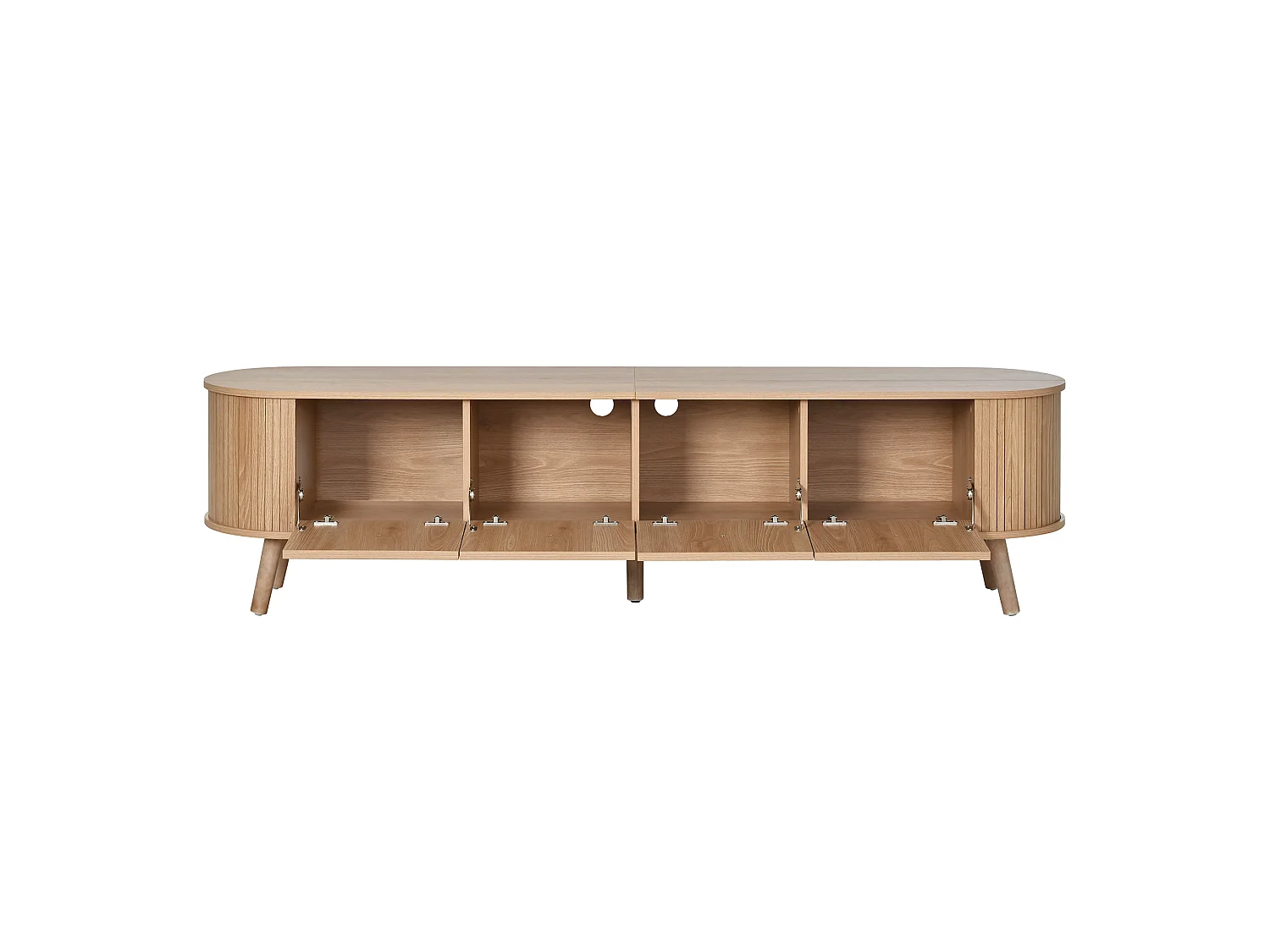 TV-Schrank Eiche 180x38x47 cm mit 4 Klapptüren, goldfarbenen Griffen, Holzfüßen