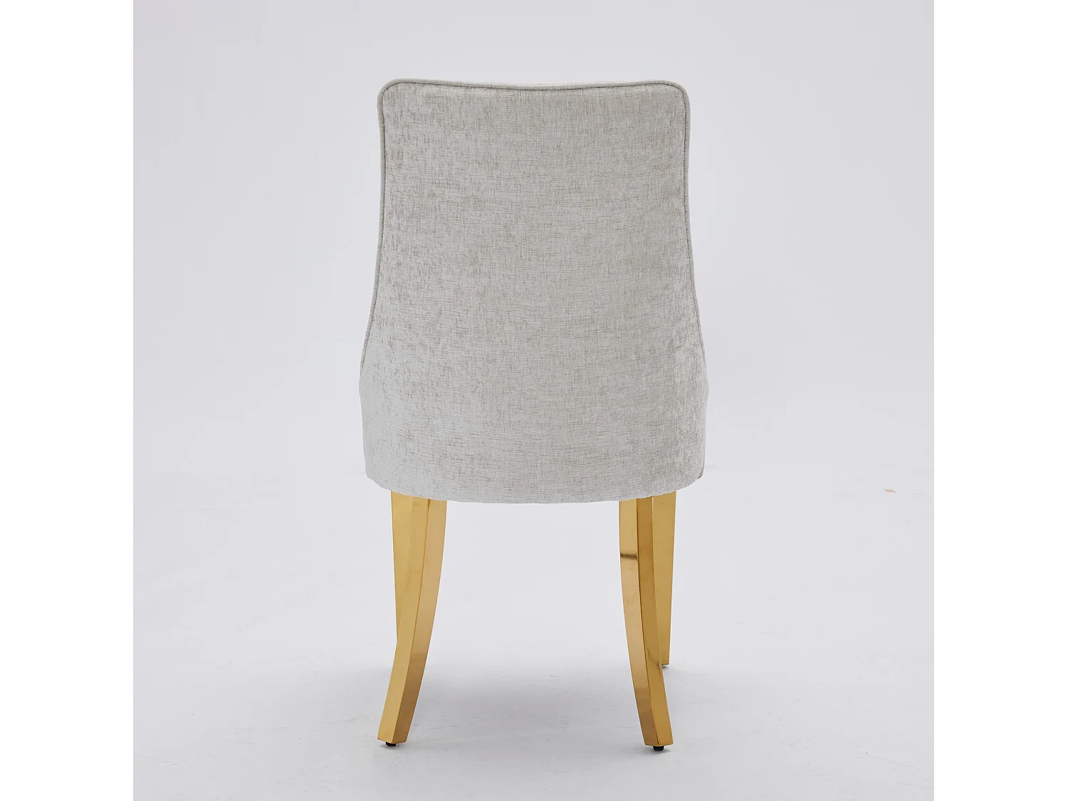 Lot de 2 chaises de salle à manger rembourrées en chenille avec dossier haut et pieds plaqués acier doré, beige