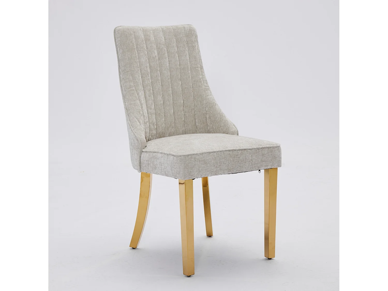 Lot de 2 chaises de salle à manger rembourrées en chenille avec dossier haut et pieds plaqués acier doré, beige