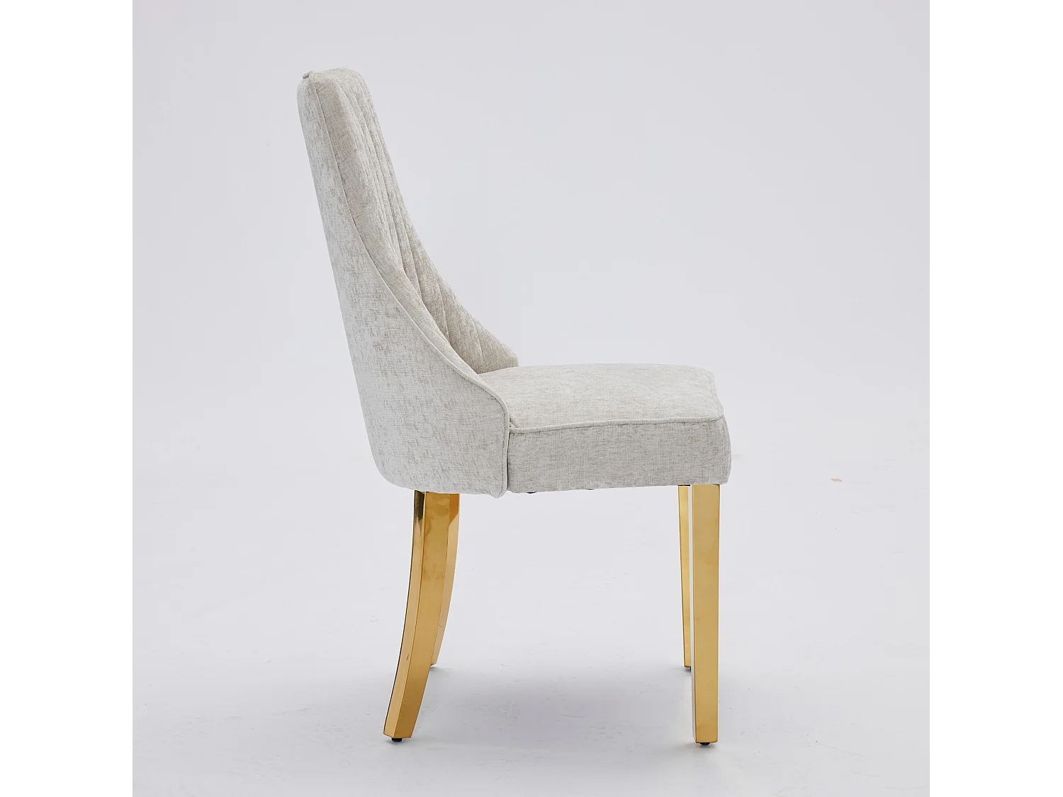Lot de 2 chaises de salle à manger rembourrées en chenille avec dossier haut et pieds plaqués acier doré, beige
